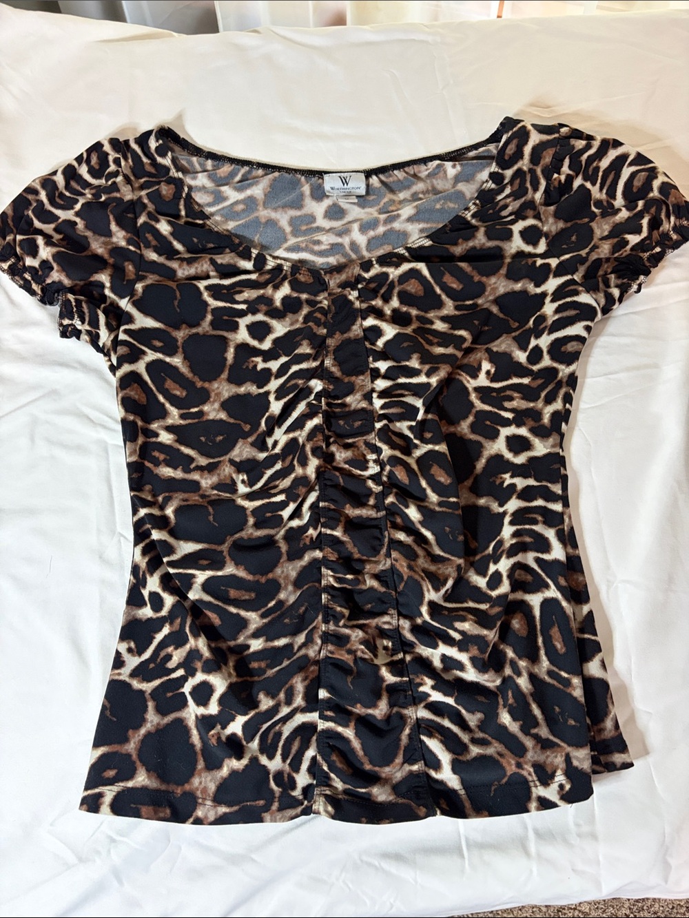 Worthington Brown and Black Leopard Print Short Sleeve Top